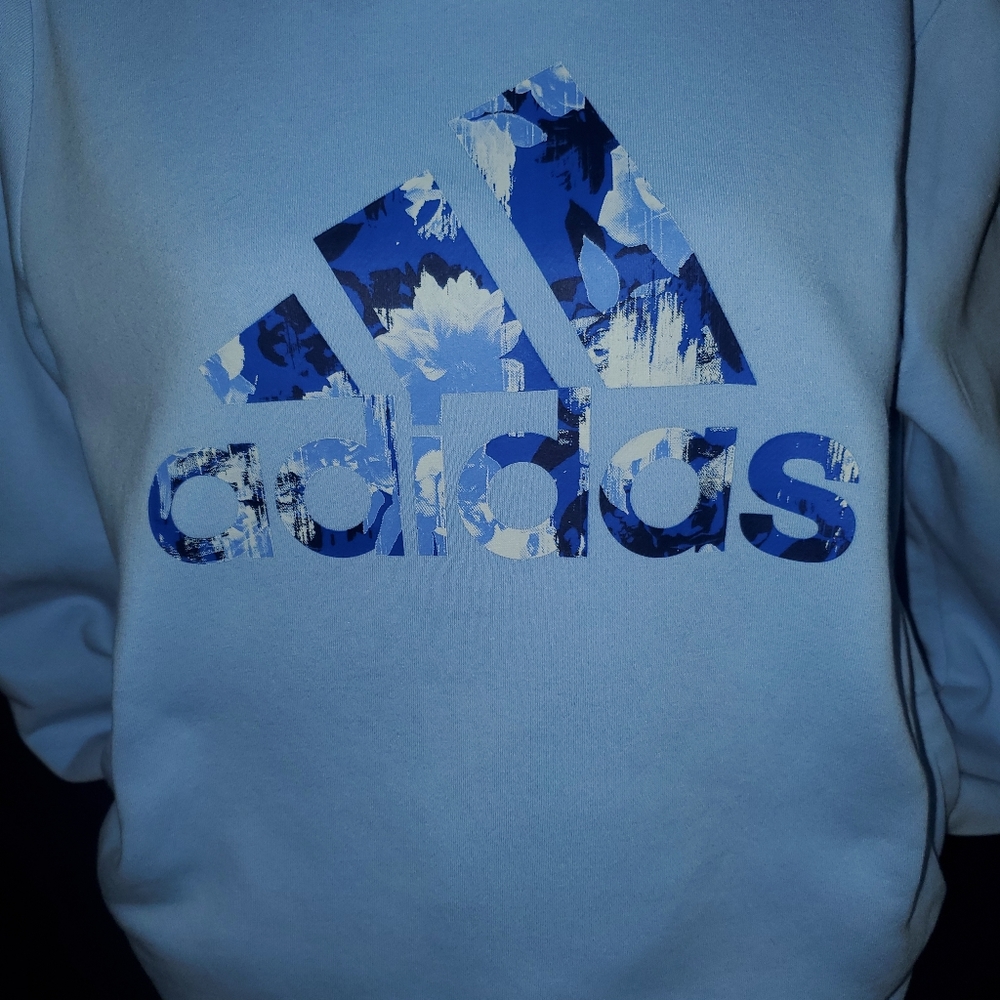 Adidas Powder Blue Hooded Sweatshirt - Picture 3 of 12